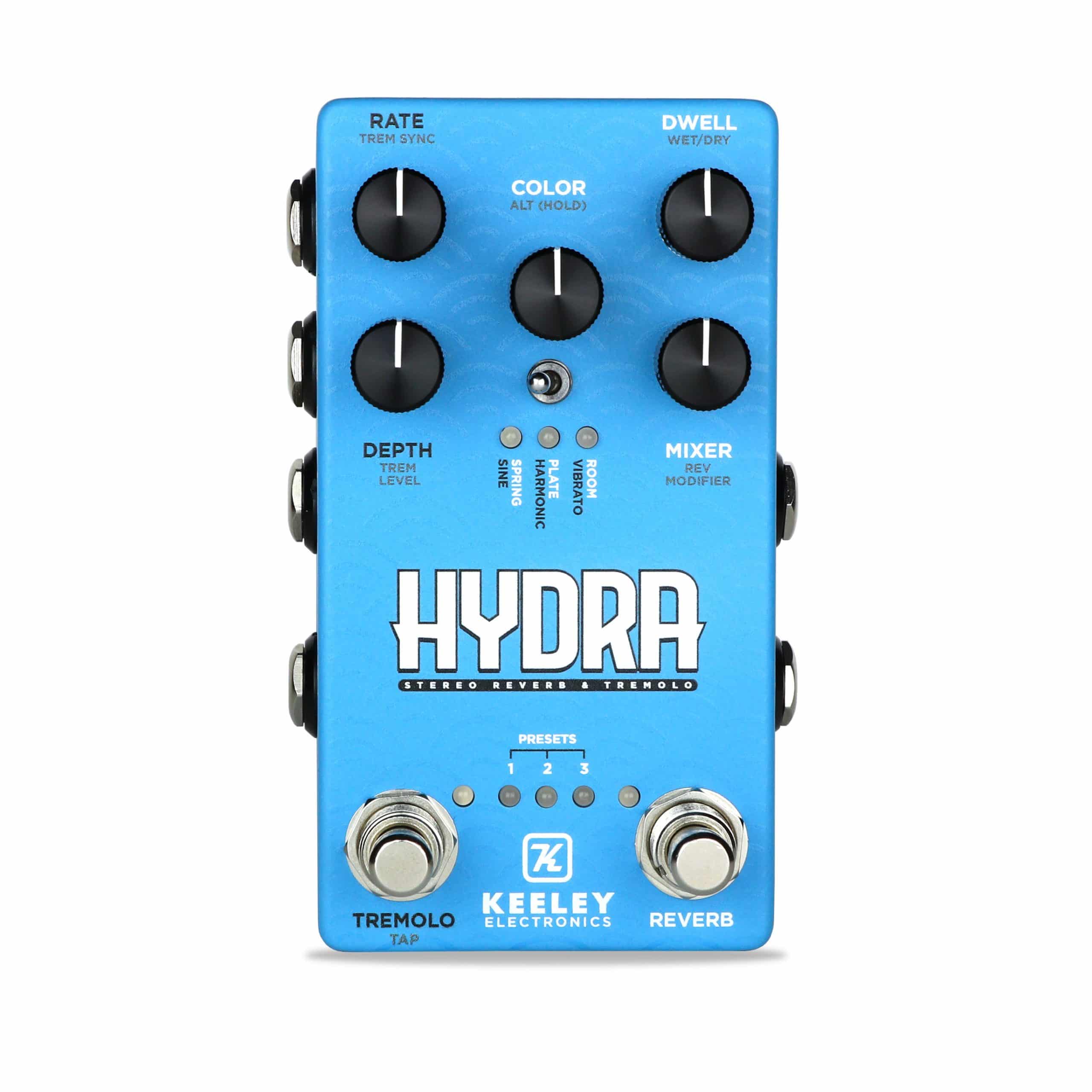 Keeley-Electronics-HYDRA-Stereo-Reverb-Tremolo-Effect-Pedal-Front-scaled-1